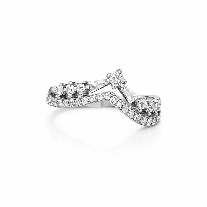 925 silver curved zircon cluster ring 925 silver curved zircon cluster ring