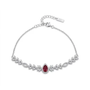 925 silver red teardrop leaf bracelet