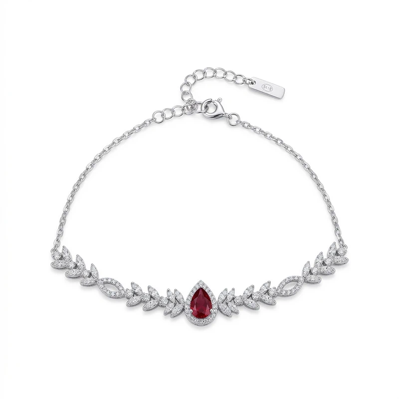 925 silver red teardrop leaf bracelet 925 silver red teardrop leaf bracelet
