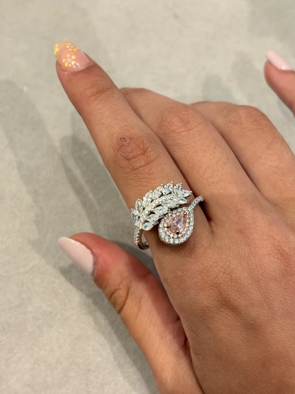 925 silver pink pear zircon double ring set 925 silver pink pear zircon double ring set
