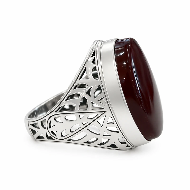 925 silver red agate statement ring (عقيق) 925 silver red agate statement ring (عقيق)