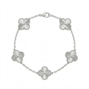 925 silver floral motif chain bracelet
