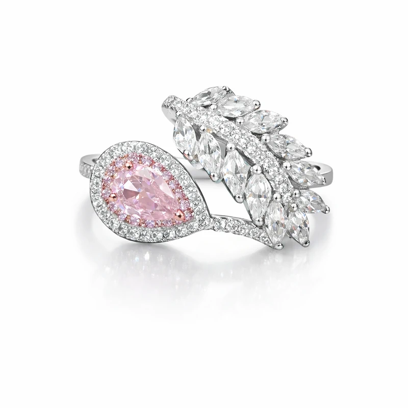925 silver pink pear zircon double ring set 925 silver pink pear zircon double ring set