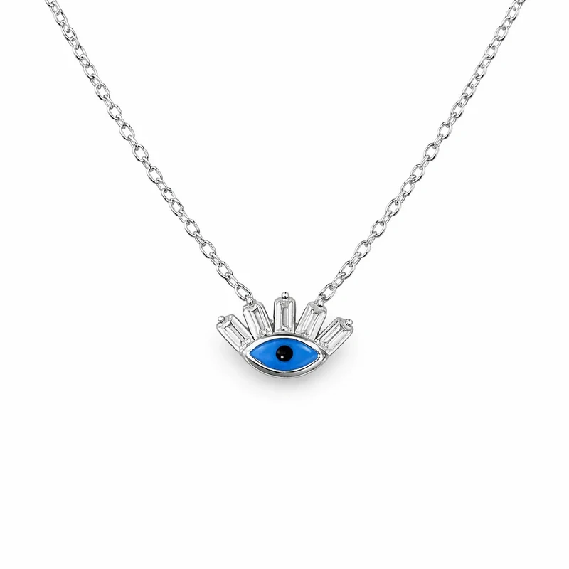 925 silver evil eye necklace with baguette accents 925 silver evil eye necklace with baguette accents