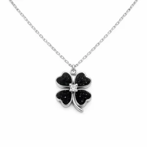 925 silver black clover necklace with center stone