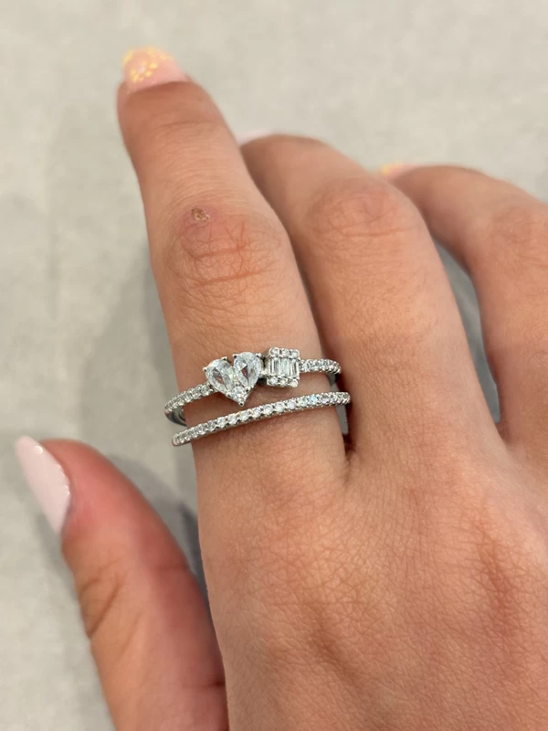 925 silver heart zircon double band ring 925 silver heart zircon double band ring