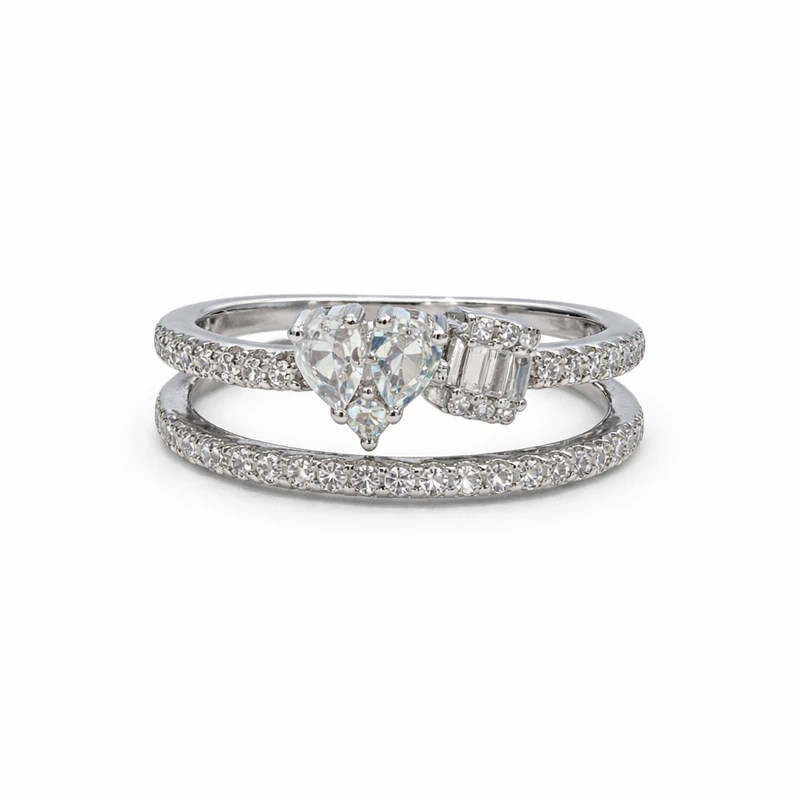 925 silver heart zircon double band ring 925 silver heart zircon double band ring