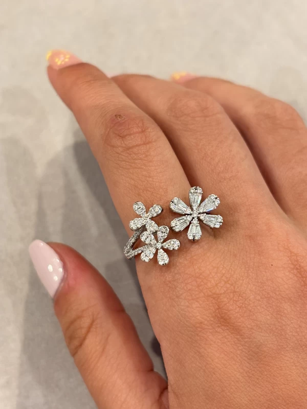 925 silver double flower zircon open ring 925 silver double flower zircon open ring