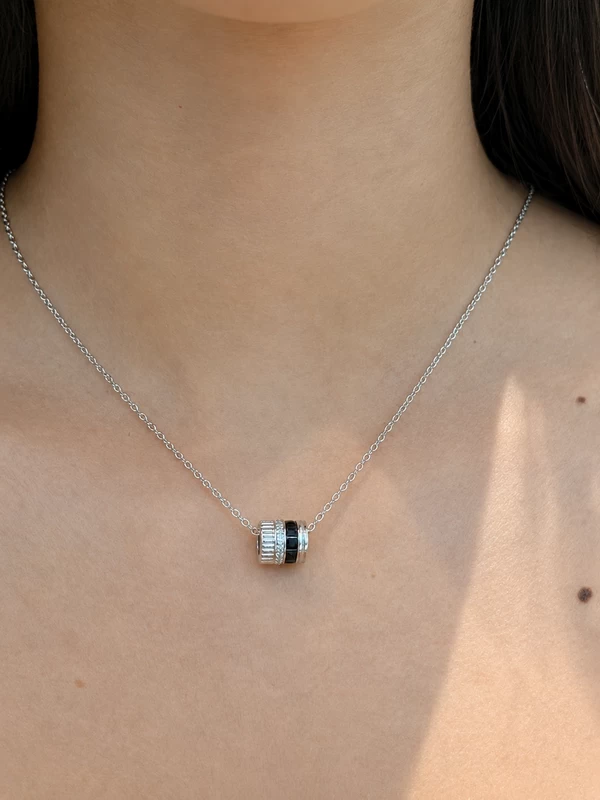 925 silver multi band cylinder necklace with black detail 925 silver multi band cylinder necklace with black detail