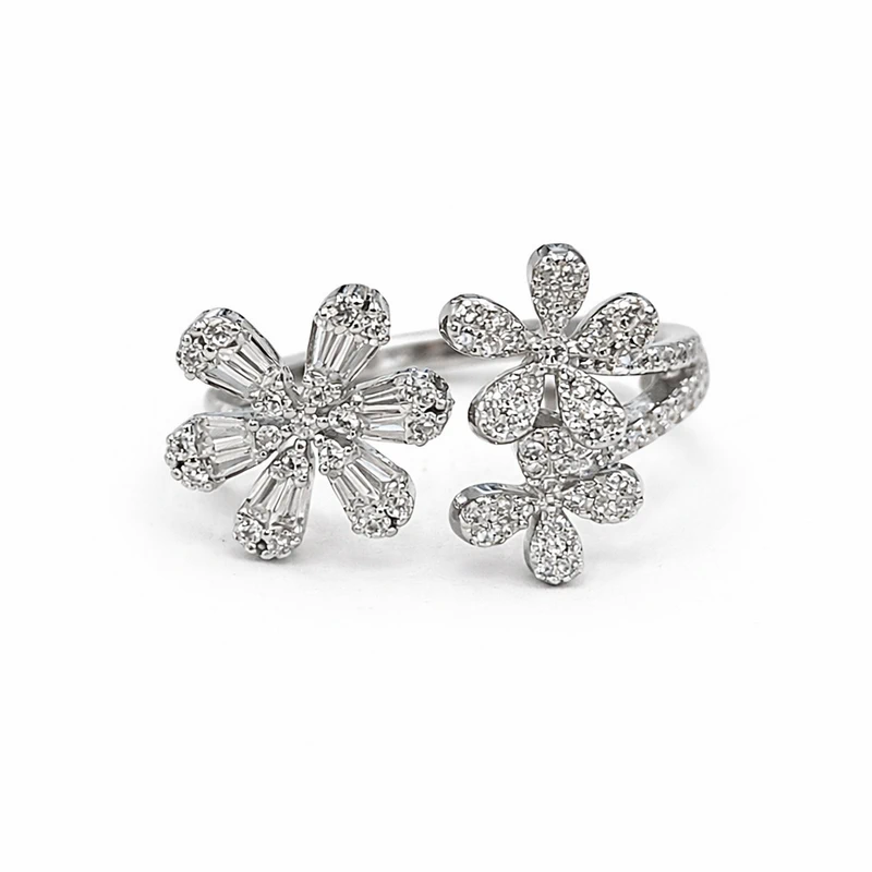 925 silver double flower zircon open ring 925 silver double flower zircon open ring