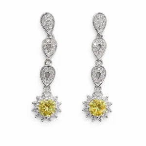 925 silver yellow sunburst drop zircon earrings