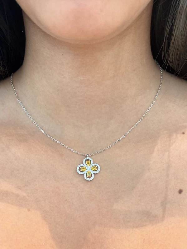 925 sterling silver floral necklace with yellow stones 925 sterling silver floral necklace with yellow stones