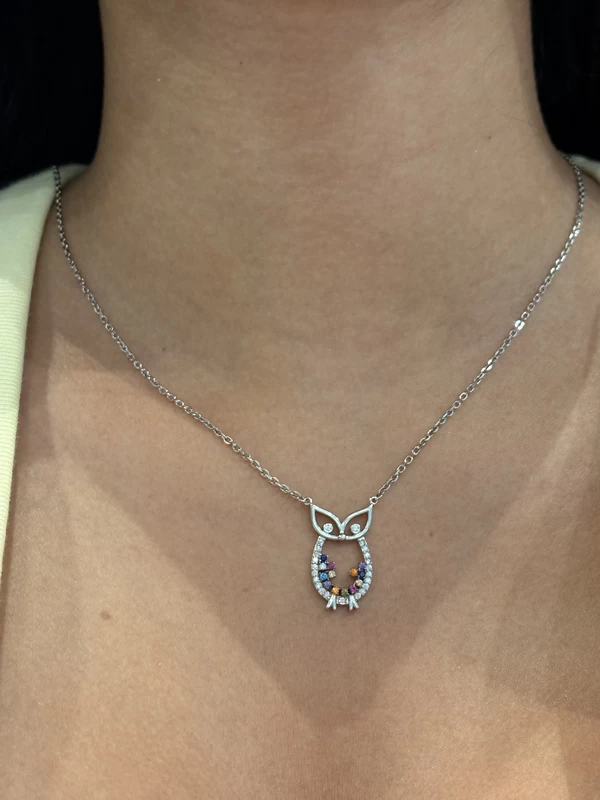 925 silver owl rainbow stone necklace 925 silver owl rainbow stone necklace