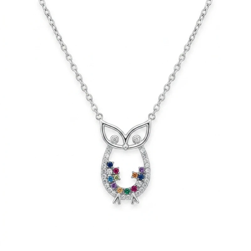 925 silver owl rainbow stone necklace 925 silver owl rainbow stone necklace
