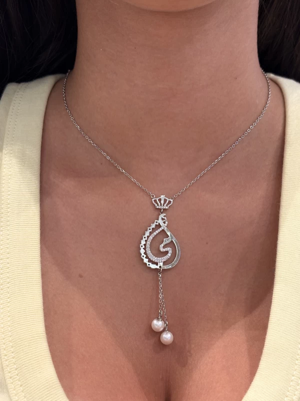 925 silver crown paisley necklace with pearls 925 silver crown paisley necklace with pearls