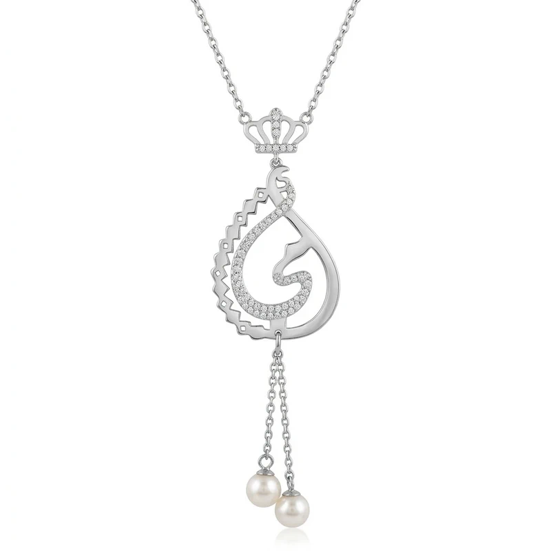 925 sterling silver crown paisley necklace with pearls 925 sterling silver crown paisley necklace with pearls