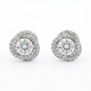 925 silver round swirl halo zircon stud earrings