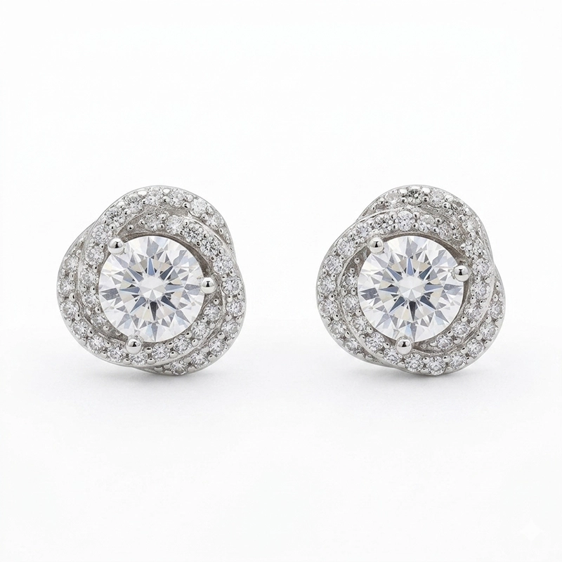 925 silver round swirl halo zircon stud earrings 925 silver round swirl halo zircon stud earrings