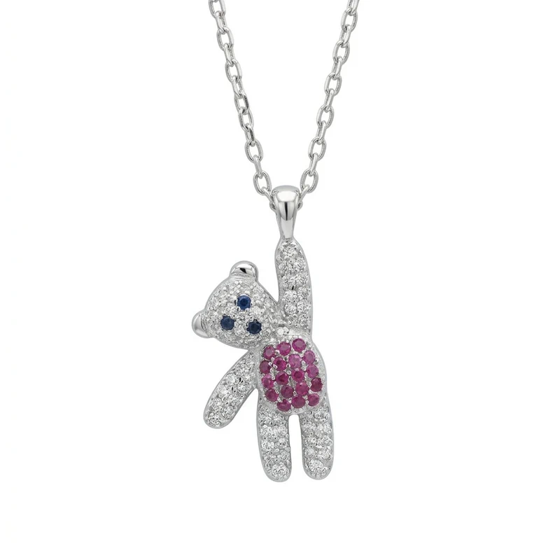 925 sterling silver teddy bear necklace with colored stones 925 sterling silver teddy bear necklace with colored stones