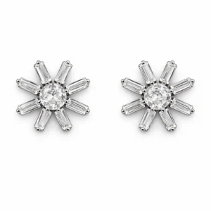 925 silver radiant baguette flower zircon stud earrings