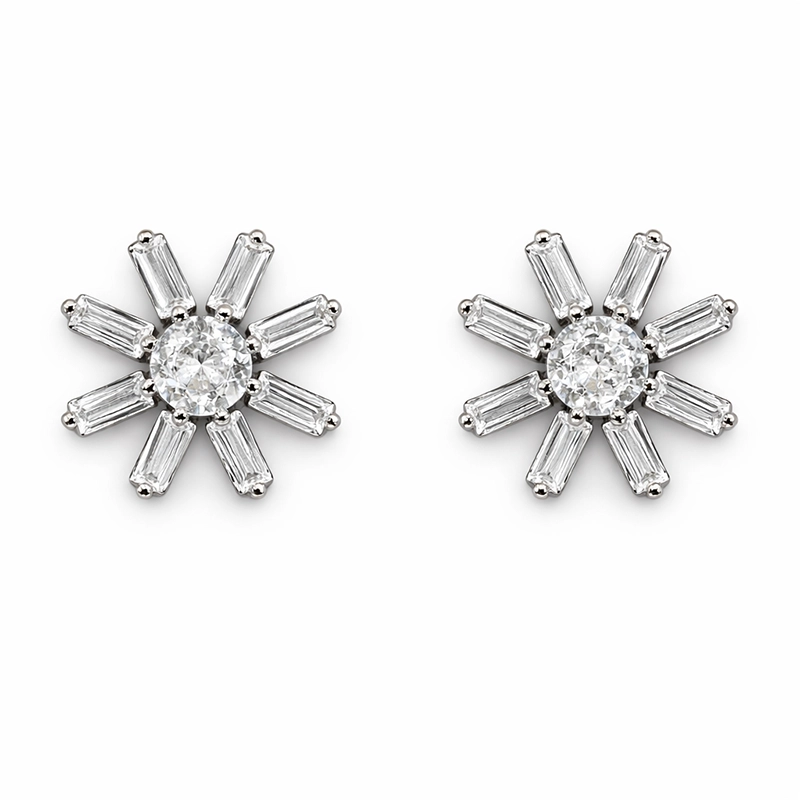 925 silver radiant baguette flower zircon stud earrings 925 silver radiant baguette flower zircon stud earrings