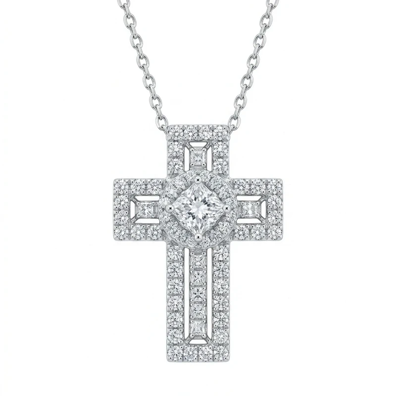 925 silver statement cross necklace with princess cut center 925 silver statement cross necklace with princess cut center