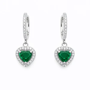 925 silver green heart drop hoop earrings
