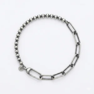 925 silver mixed bead & link chain bracelet