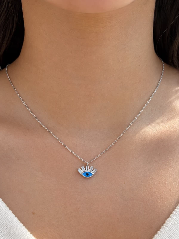925 silver evil eye necklace with baguette accents 925 silver evil eye necklace with baguette accents