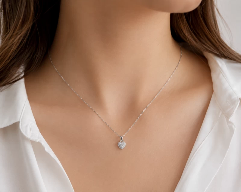 925 silver pave heart necklace 925 silver pave heart necklace