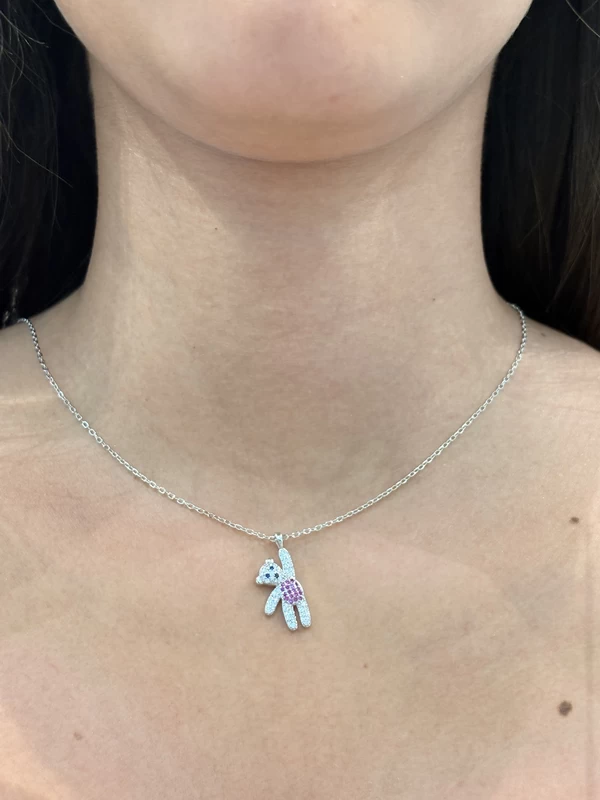 925 silver teddy bear necklace with colored stones 925 silver teddy bear necklace with colored stones