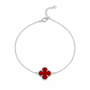 925 silver red clover charm bracelet