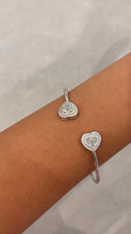 925 silver heart zircon open bangle 925 silver heart zircon open bangle