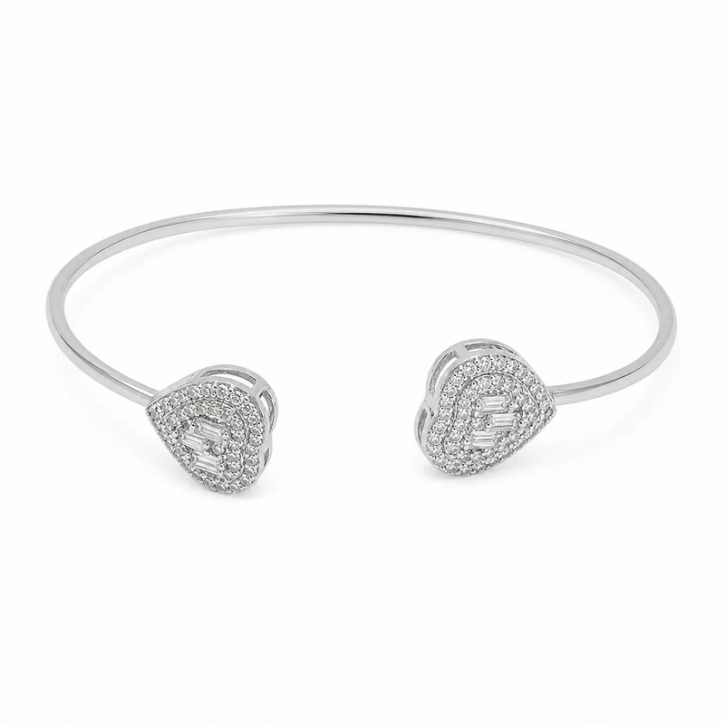 925 silver heart zircon open bangle 925 silver heart zircon open bangle