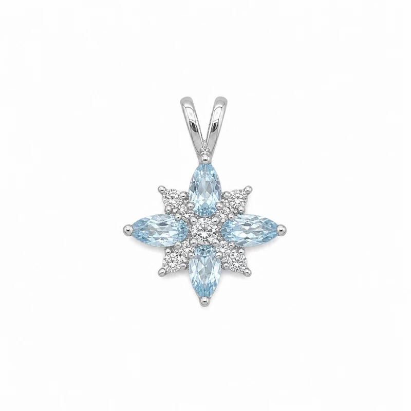 925 silver aquamarine gemstone floral pendant 925 silver aquamarine gemstone floral pendant