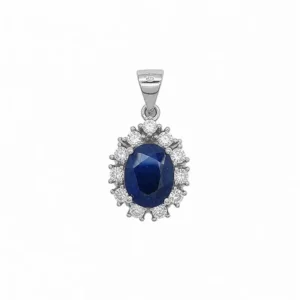 925 silver sapphire gemstone cluster halo pendant