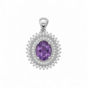 925 silver amethyst gemstone halo pendant