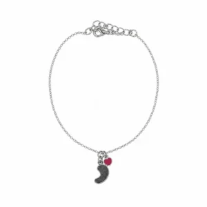 925 silver heart & comma charm bracelet
