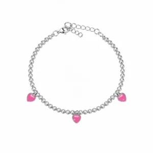 925 silver pink heart beaded bracelet