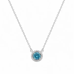 925 silver blue zircon halo necklace