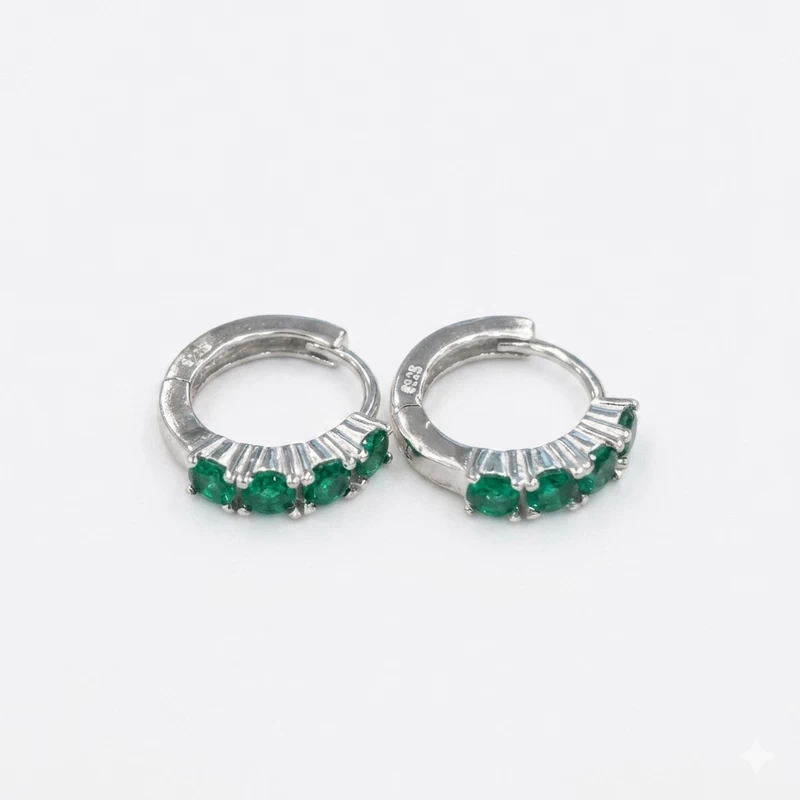 925 silver emerald green huggie earrings 925 silver emerald green huggie earrings