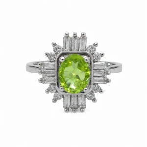 925 silver peridot sunburst ring