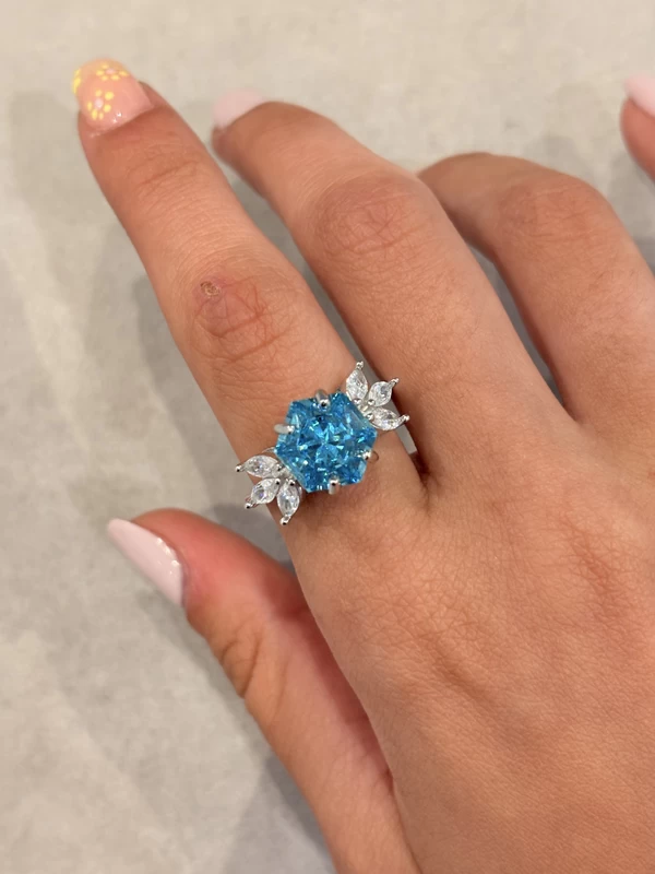 57 925 silver hexagon blue zircon floral ring 57 925 silver hexagon blue zircon floral ring