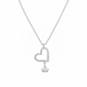 925 silver heart crown necklace