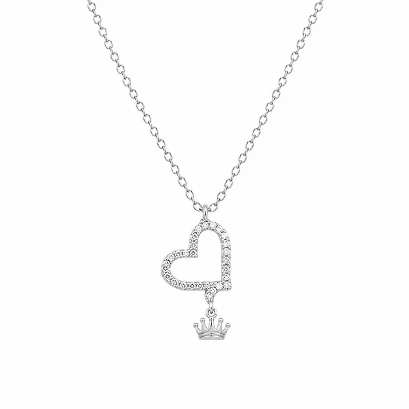 925 silver heart crown necklace 925 silver heart crown necklace