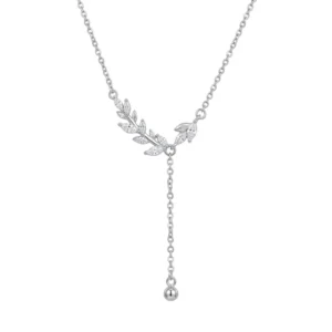 925 silver leaf drop necklace