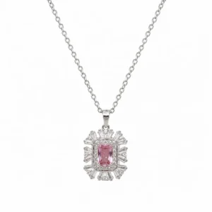 925 silver pink zircon halo necklace