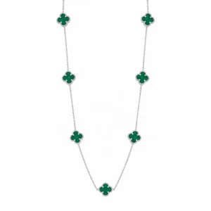 925 silver green clover station necklace