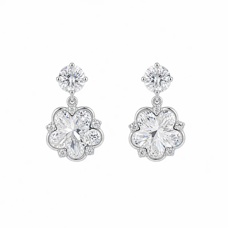925 silver clover crystal drop earrings 925 silver clover crystal drop earrings