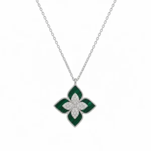 925 silver green floral necklace